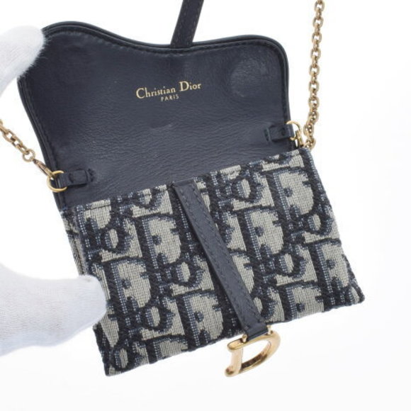 CHRISTIAN DIOR Saddle Nano Trotter Navy Blue Chain Wallet - Picture 8 of 12